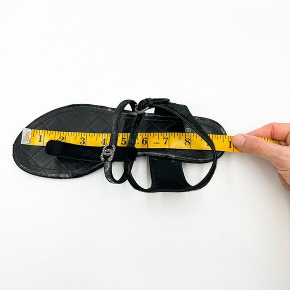 Chanel CC Logo Sandals Black Suede and Calf Hair Metallic Flats Size Eu 39 US 8- - Picture 11 of 11